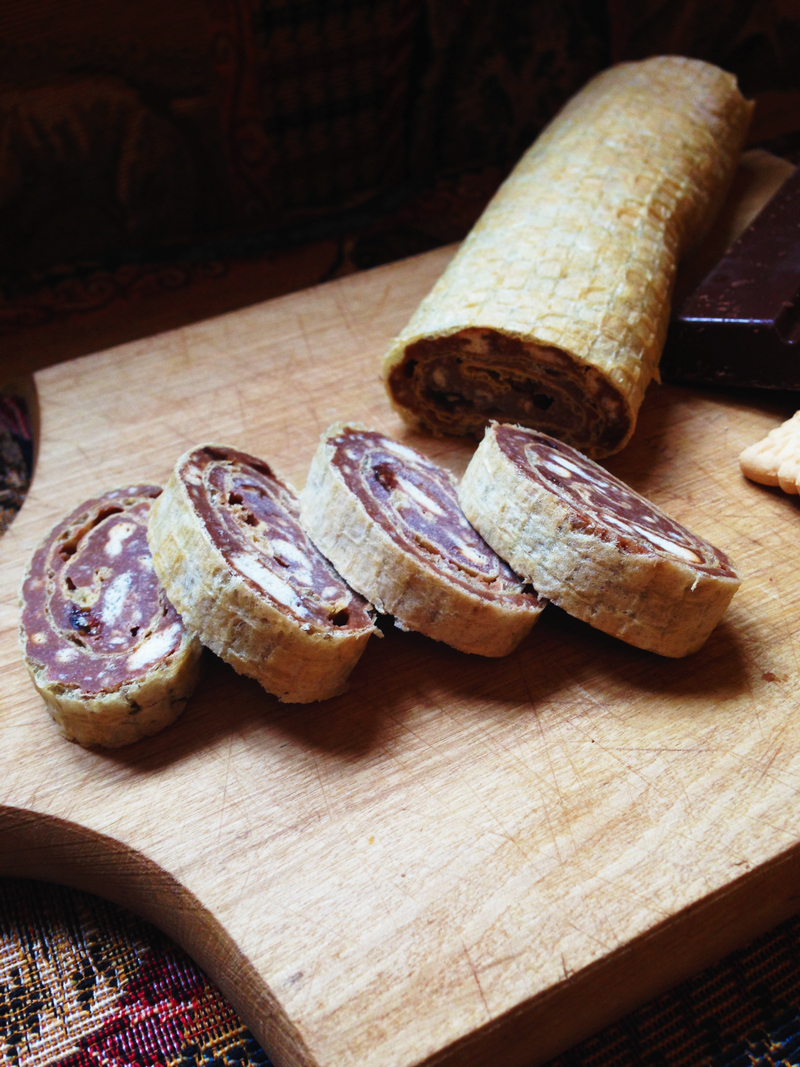 Chocolate Rum Salami with Petite Beurre Cookies, Dark 