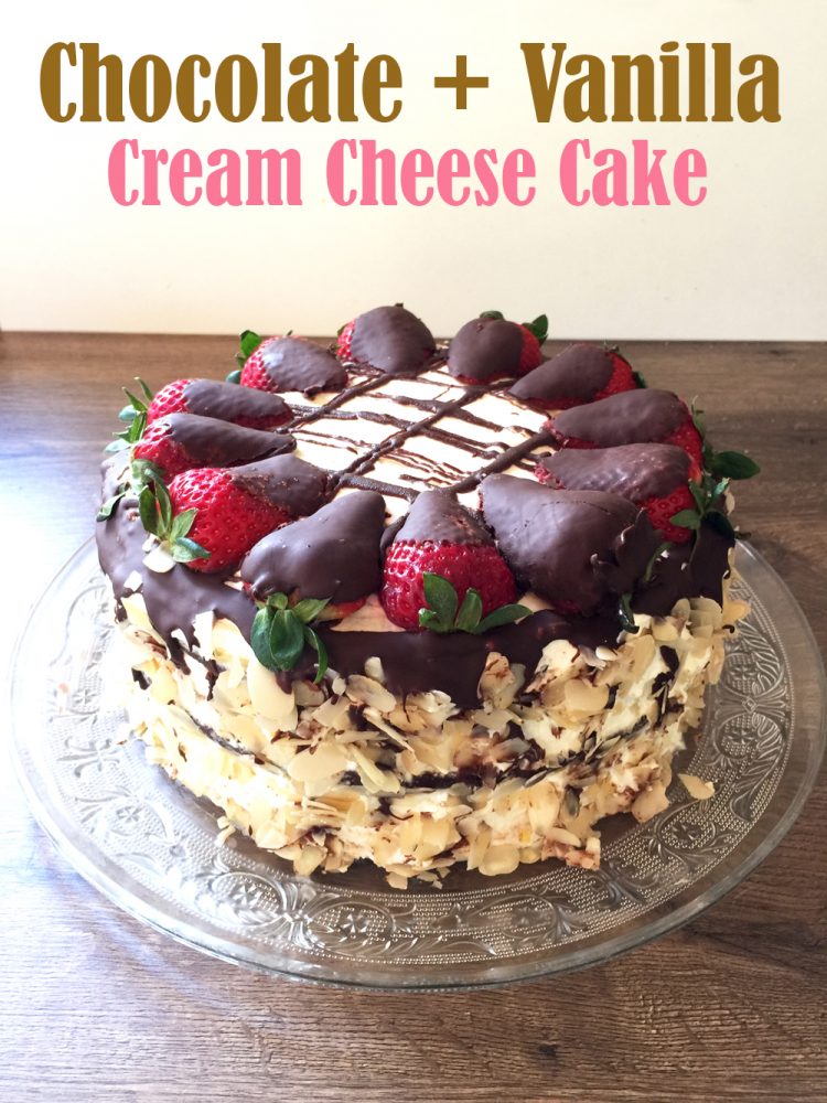 Chocolate and Vanilla Cake with Cream Cheese Filling, Strawberries, and ...